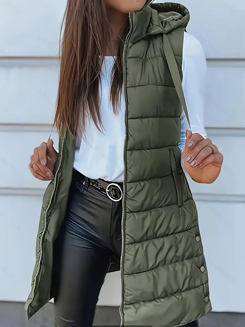 Zip Up Longline Hooded Puffer Vest Coat